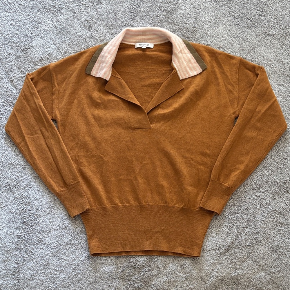 Madewell Tan and Pink Striped Sweater
